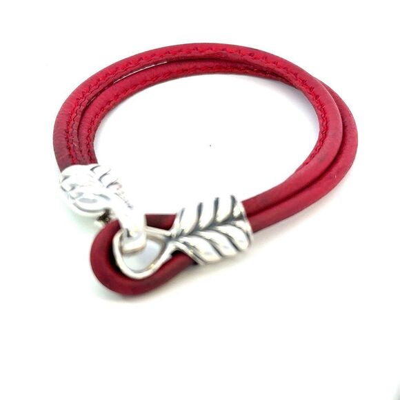 David Yurman Red Leather Bracelet 9" Sterling Silver Estate DY685 - Picture 8 of 8
